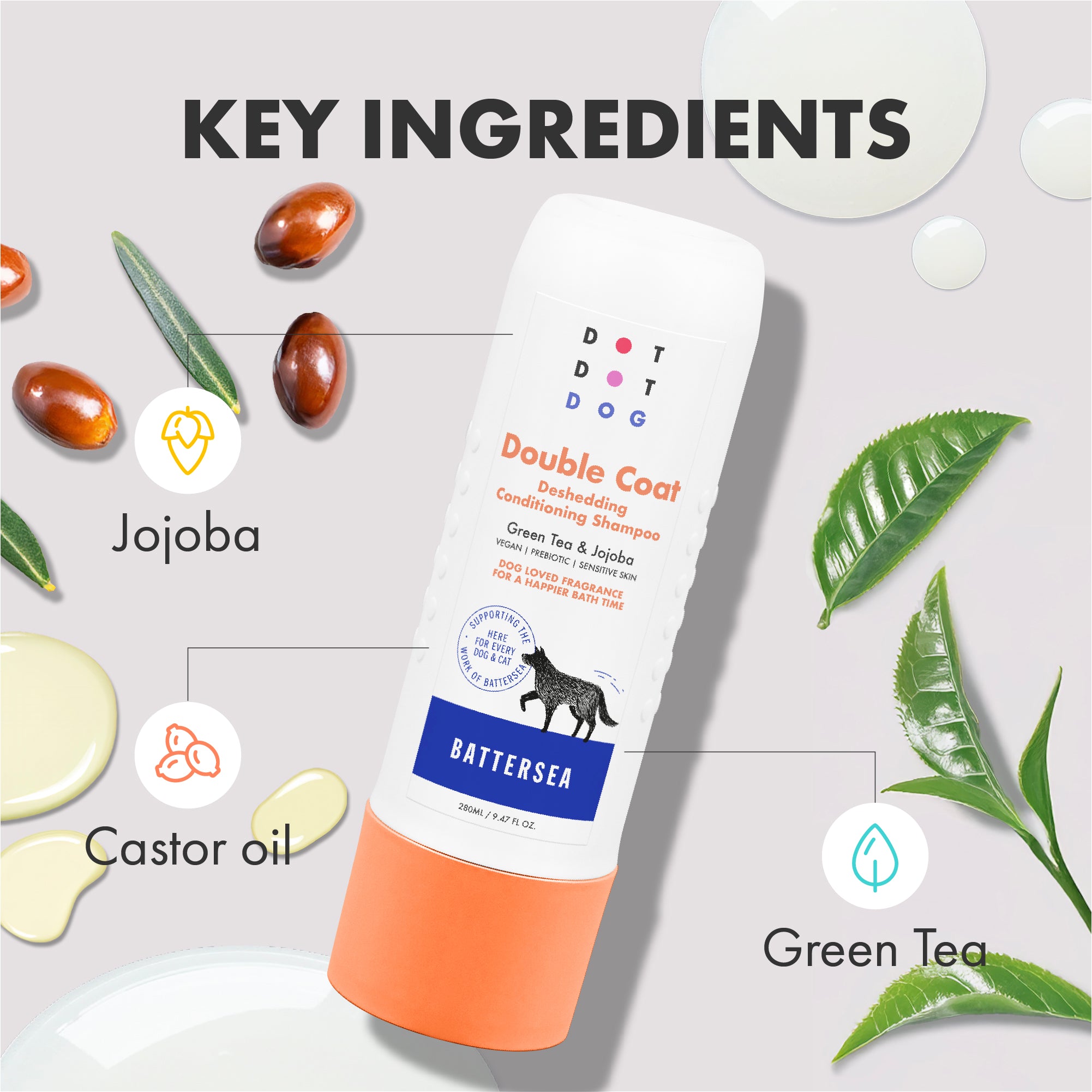 Deshedding shampoo green tea and jojoba