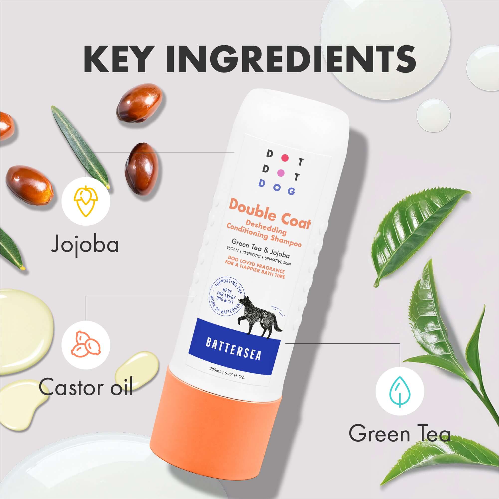 Deshedding shampoo green tea and jojoba