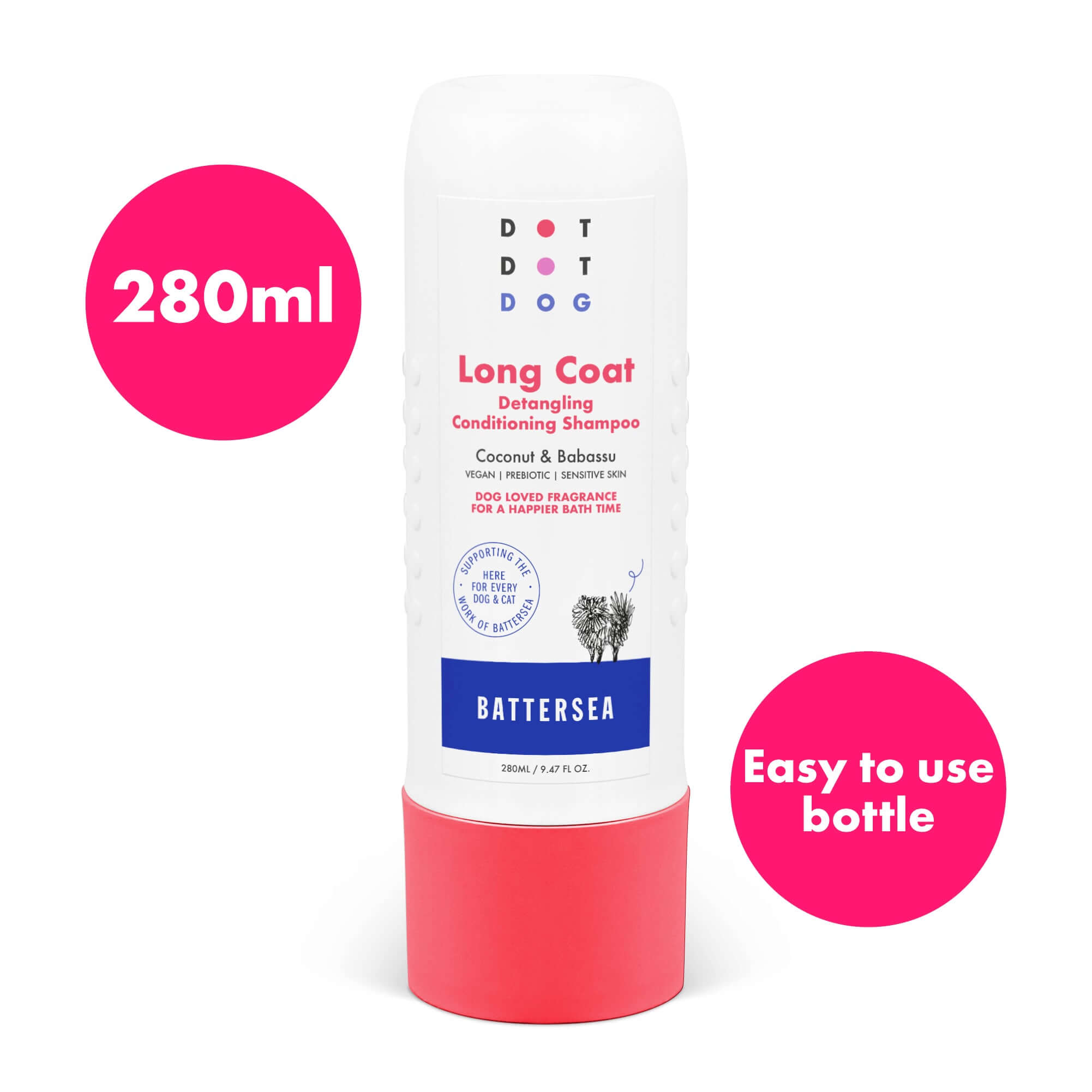 280ml dog shampoo bottle with easy to use application for reduced mess