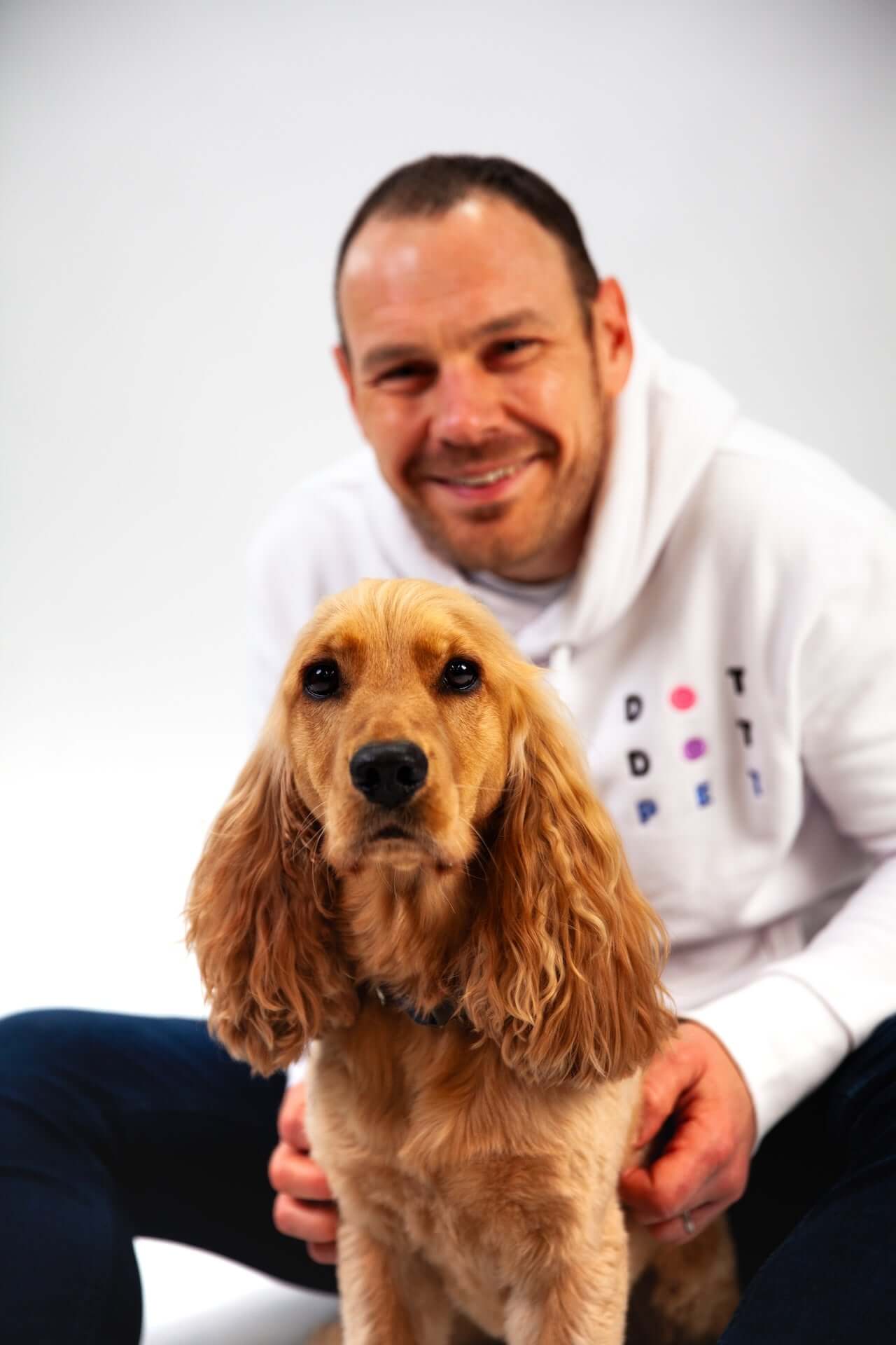 DotDotPet's founder Harry Chapman with his dog bramble