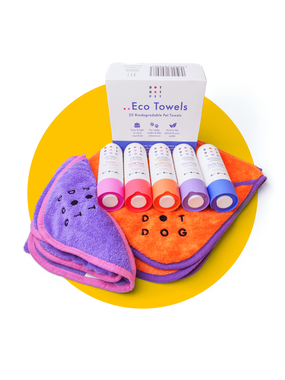 DotDotPet's pet care products - dog shampoos with a dog loved fragrance, bamboo dog bath towels, Eco Dog Towels, Dog and Cat immune boosting treats