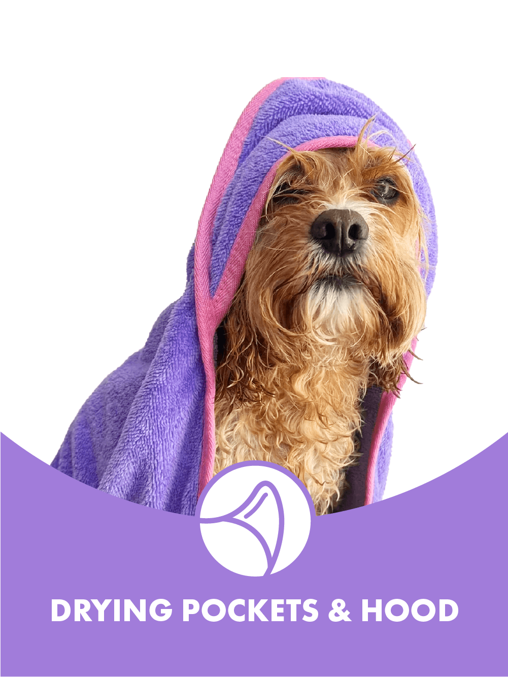 Bamboo dog bath towel with hood and drying pockets, quick drying, bath robe