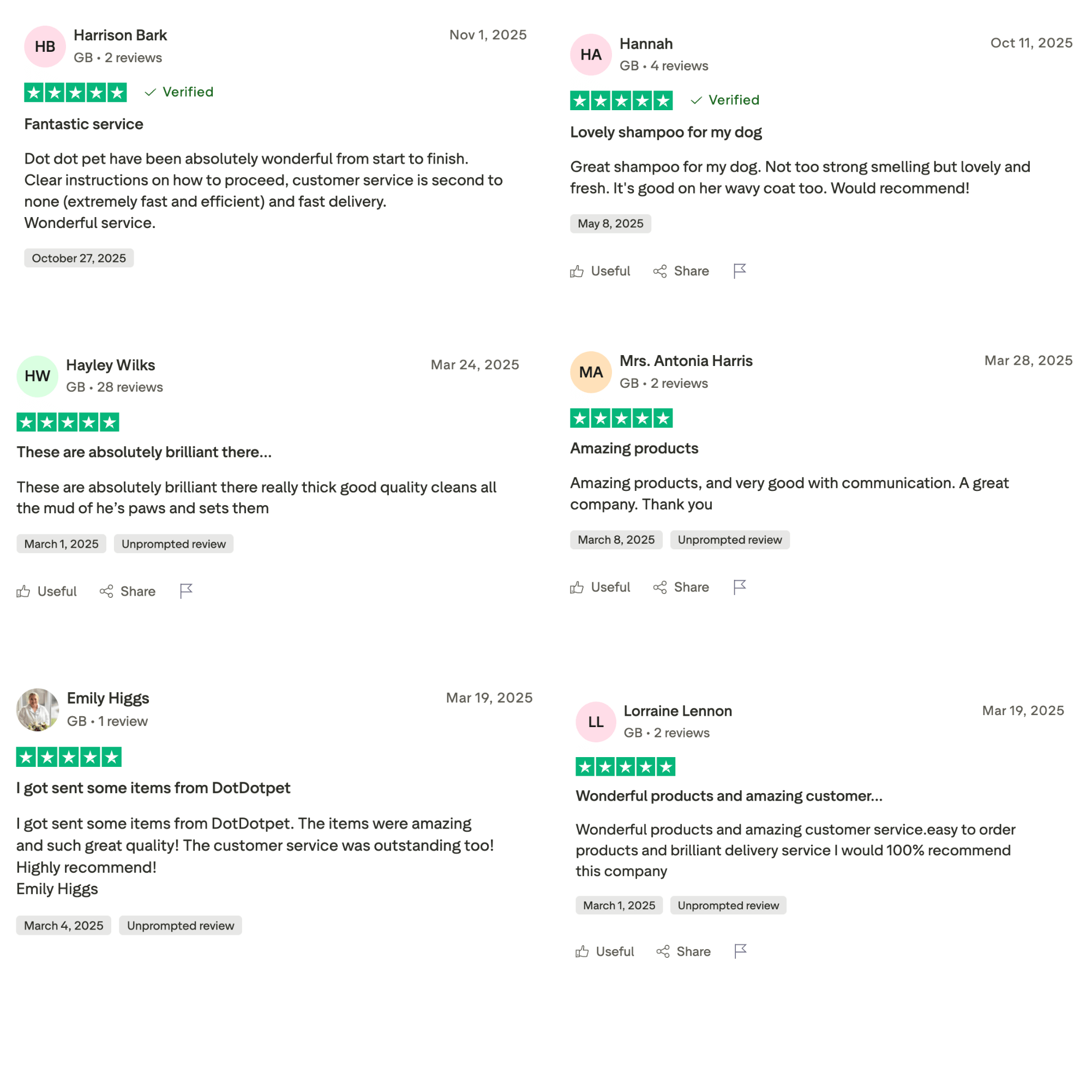 Collection of DotDotPet trustpilot reviews