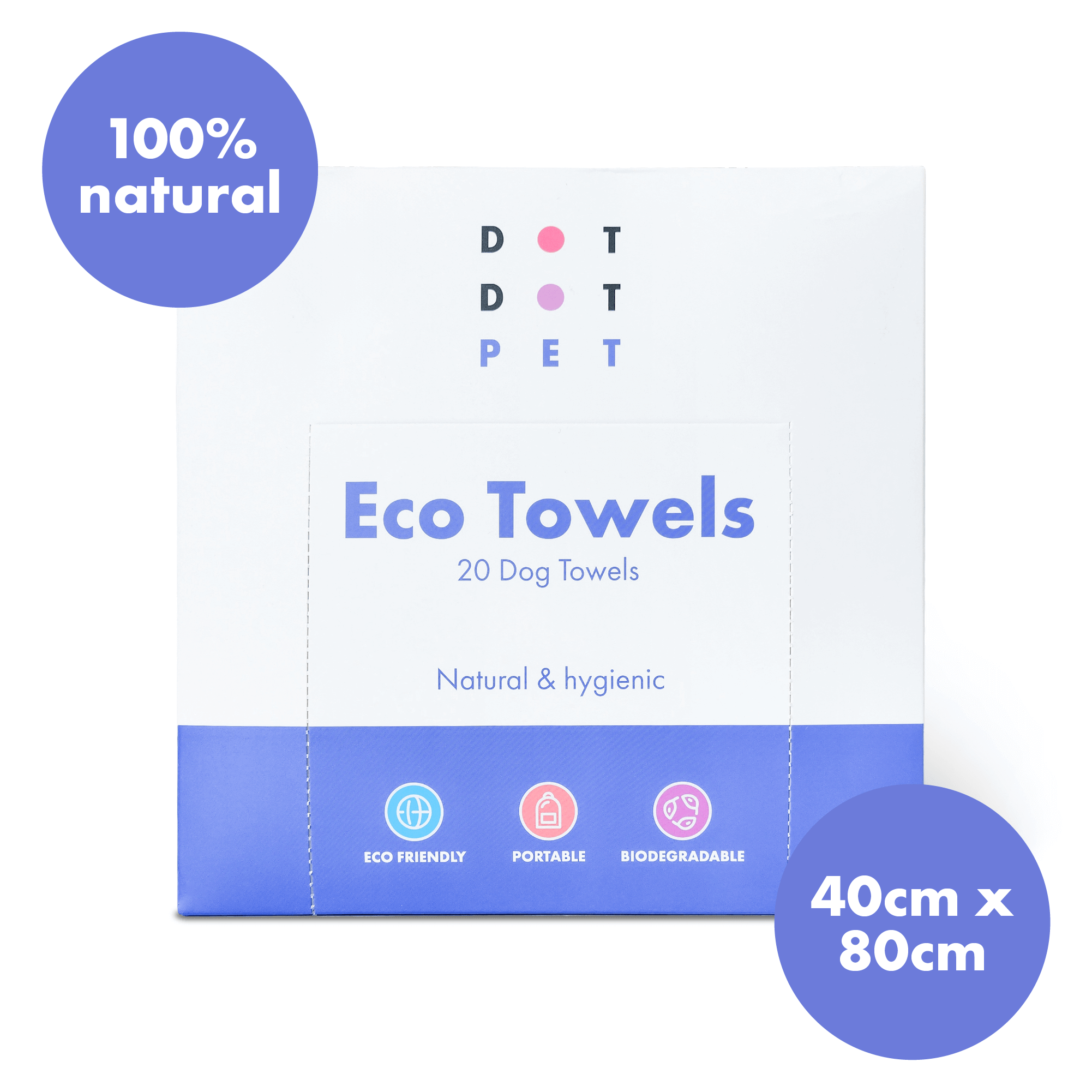 Eco Towels for Dogs 20 in a box measuring 40cm x 80cm