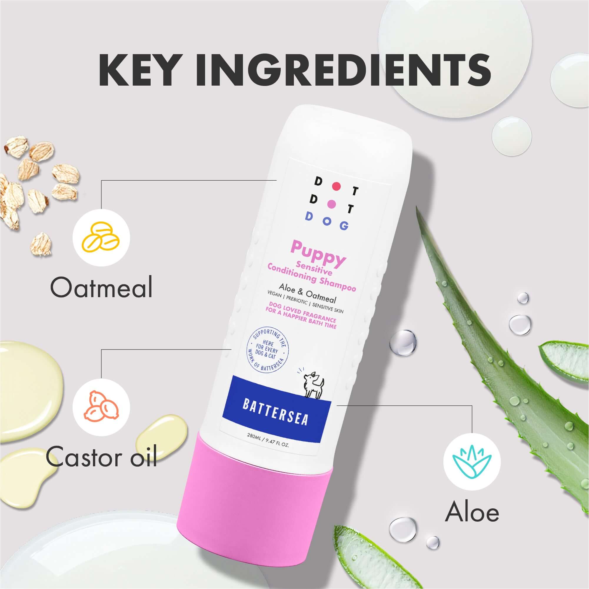 Puppy Shampoo contains Oatmeal and Aloe for Sensitive skin