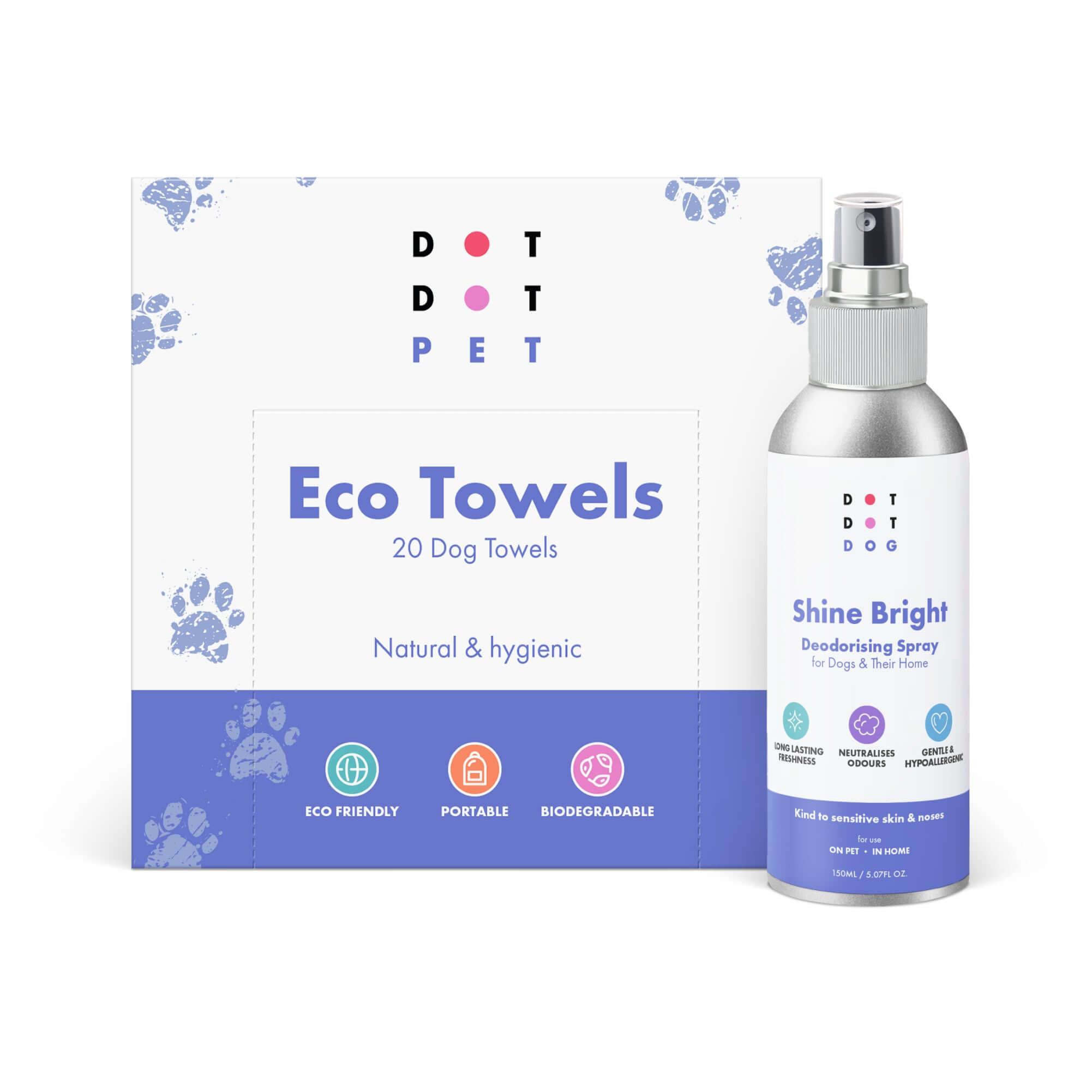 Eco Dog Drying Towels and Deodorising Spray for Dogs combo 