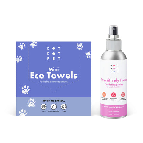 Cat Freshening Kit – Mini Eco Towels & Pawsitively Fresh Deodorising Spray