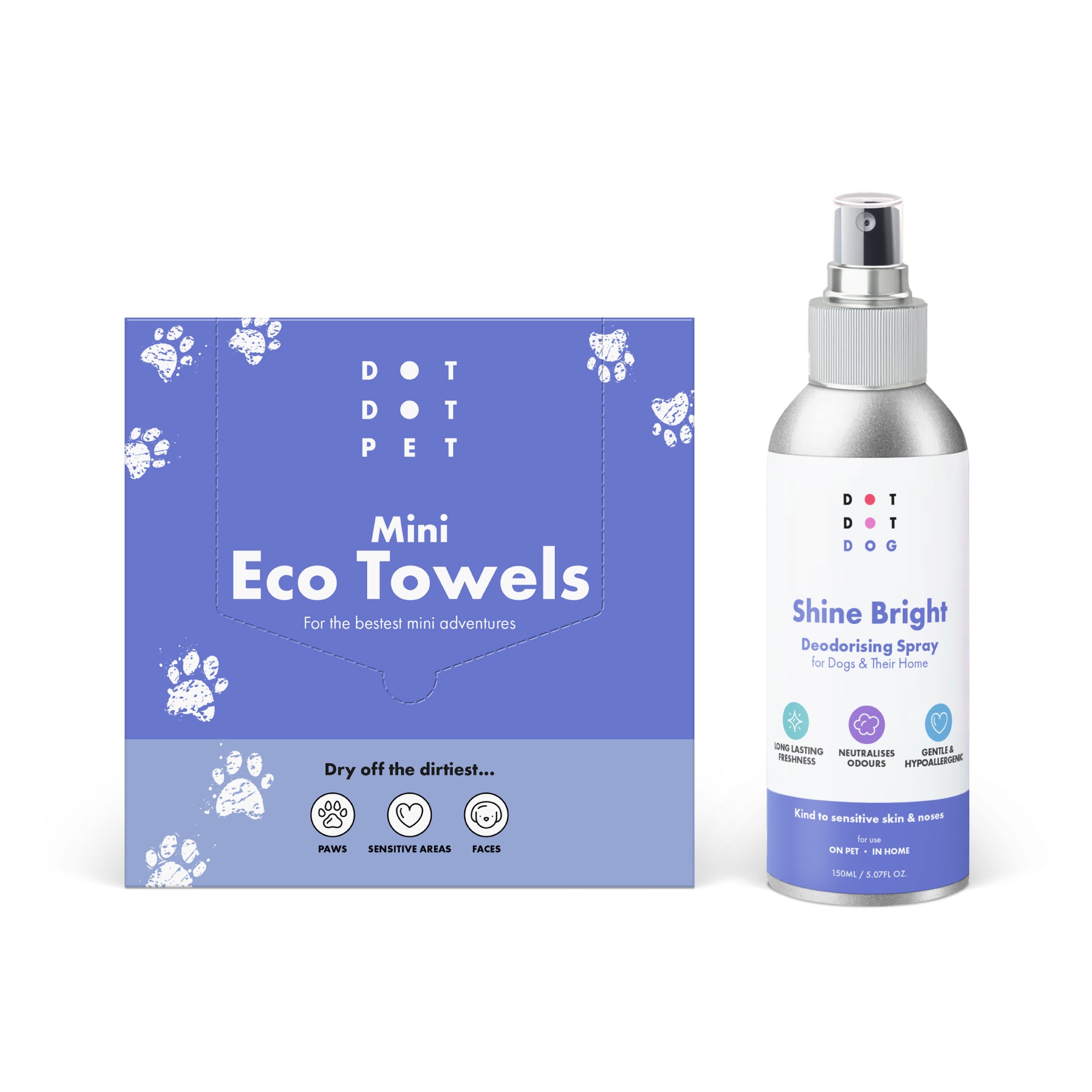 Shine bright deodorising spray for dogs and their home plus eco towels mini