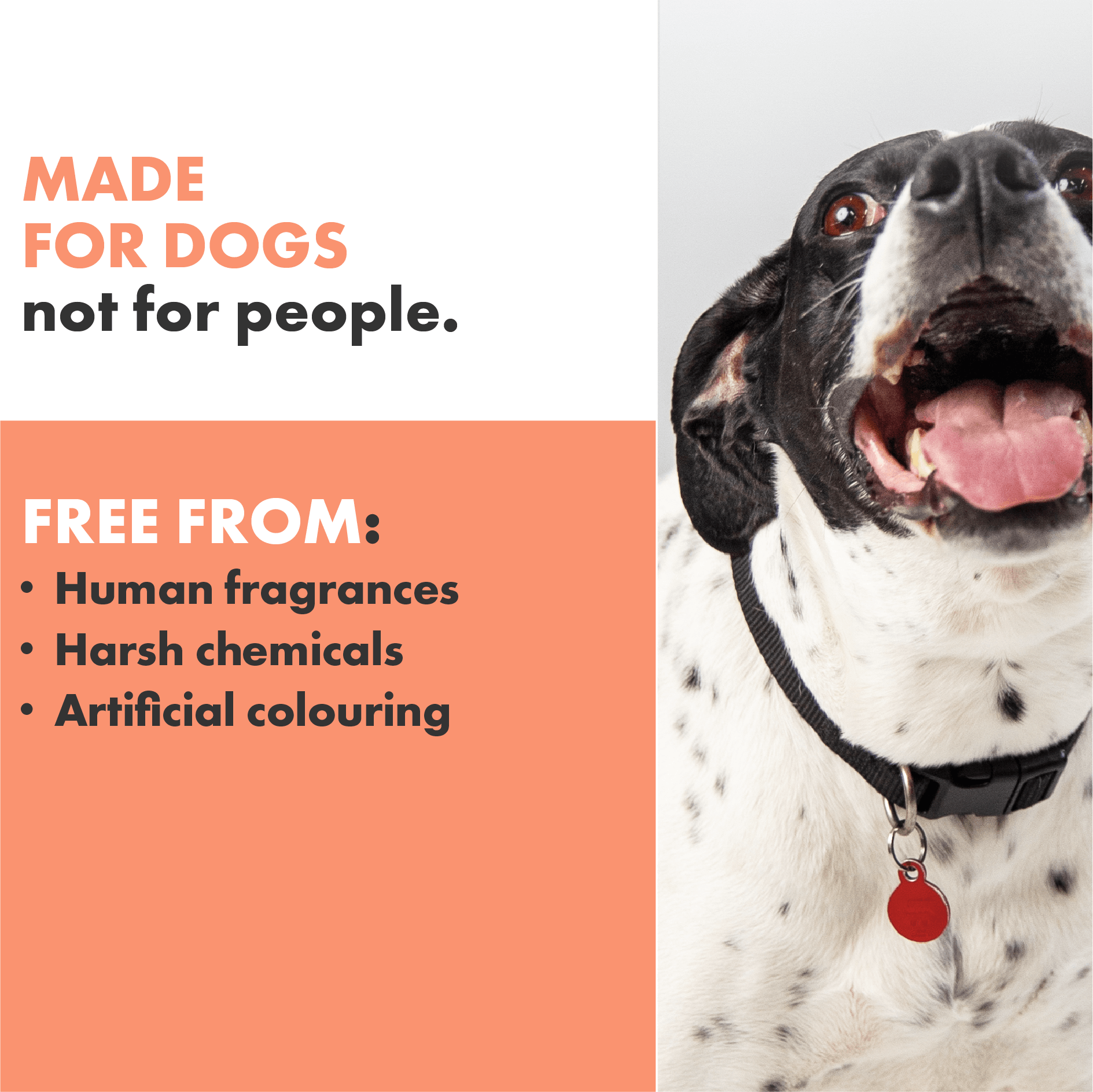 Made for Dogs free from harsh chemicals human fragrances and artificial colours