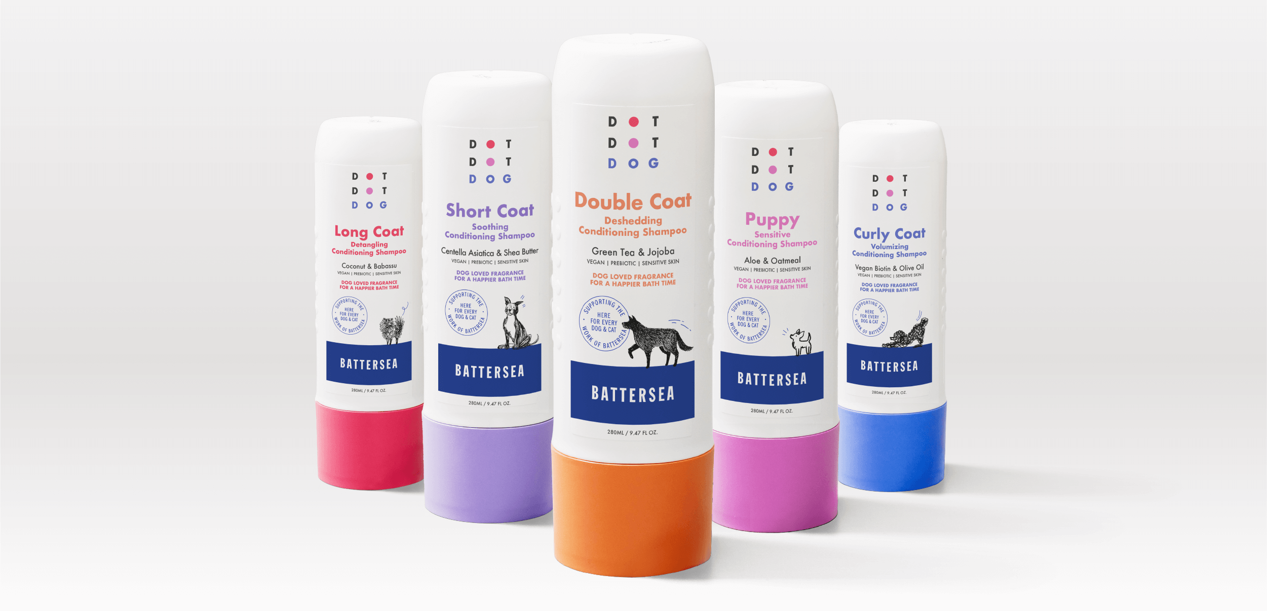 Full range of DotDotPet Battersea Dog Shampoos 