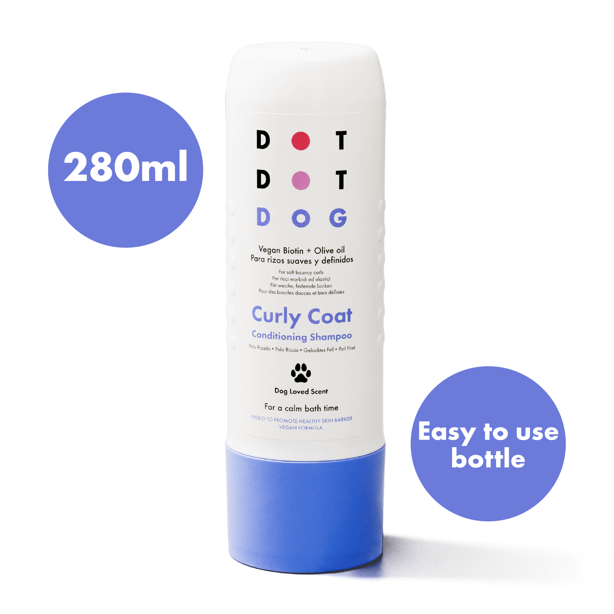 Curly Coat Dog shampoo with oatmeal 280ml easy to use bottle