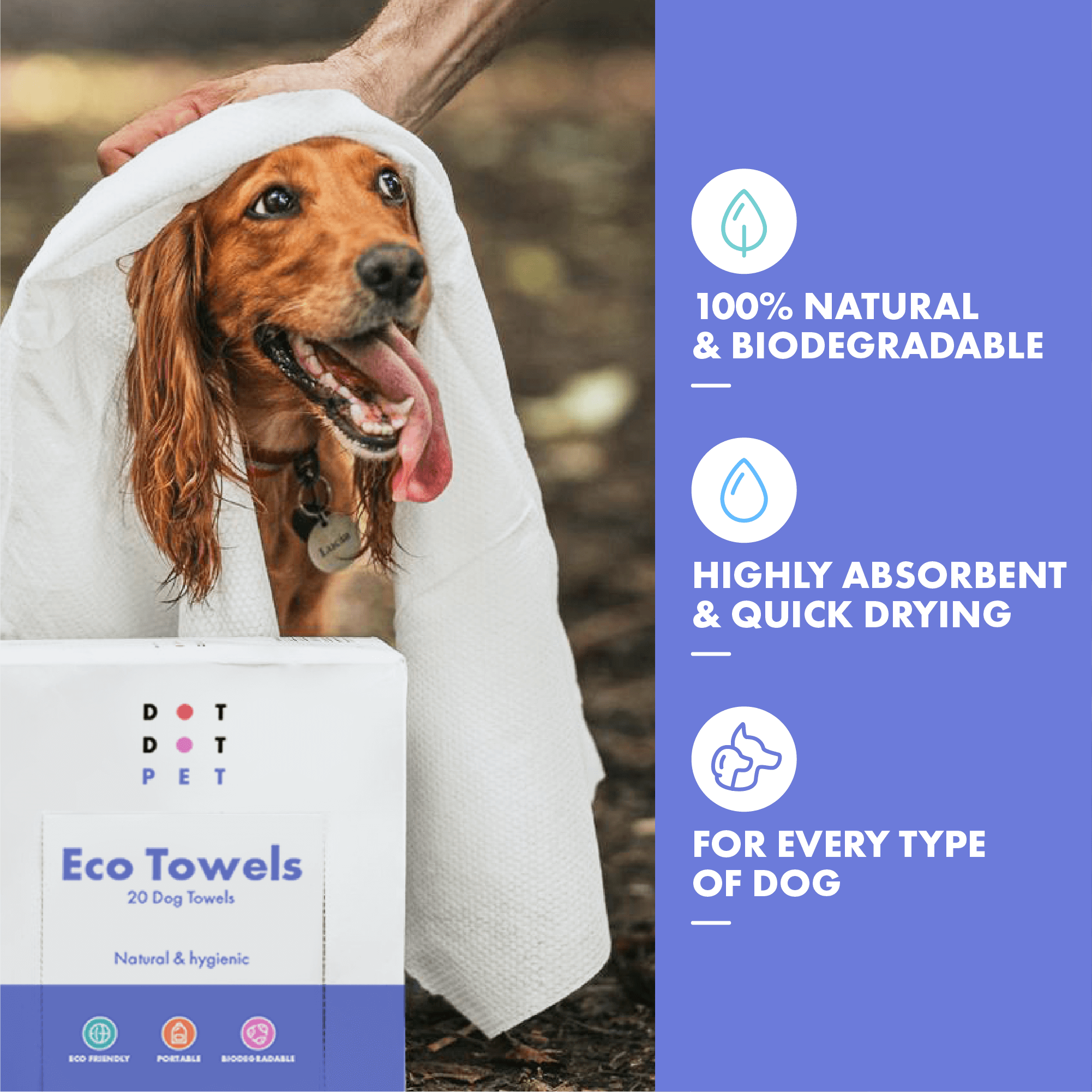 Eco Towels natural biodegradable highly absorbent super soft dog towels. Dog Walking essential , Dog Travel Essential